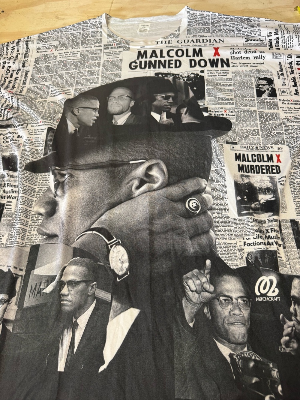 Mitchell & Ness Malcolm X Newspaper Print Tee - Black & White A1-26